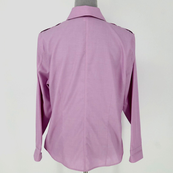 Coldwater Creek Top Petite LP PL Lavender No Iron Cotton Blouse Epaulette Preppy - Picture 2 of 13